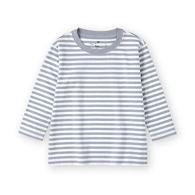 ベビー　あたまするっと　綿天竺編みクルーネック長袖Ｔシャツ　ボーダー