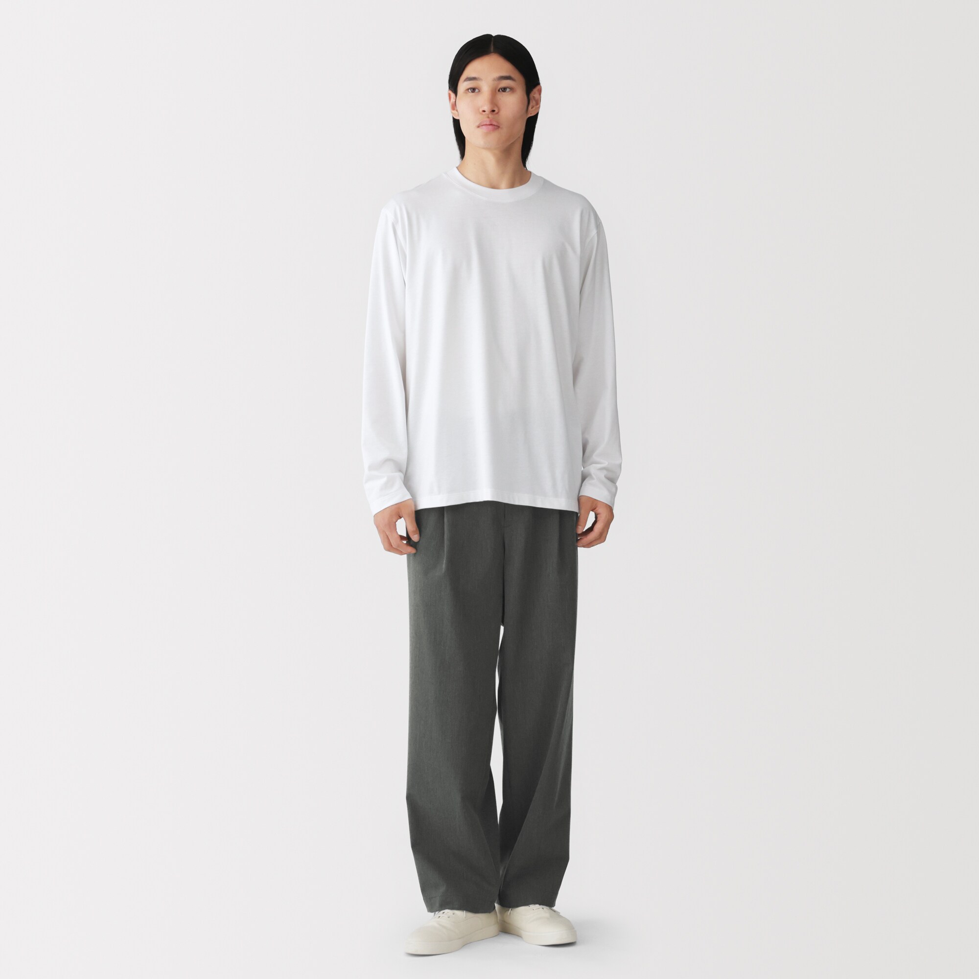 紳士　乾きやすいワンタックワイドパンツ