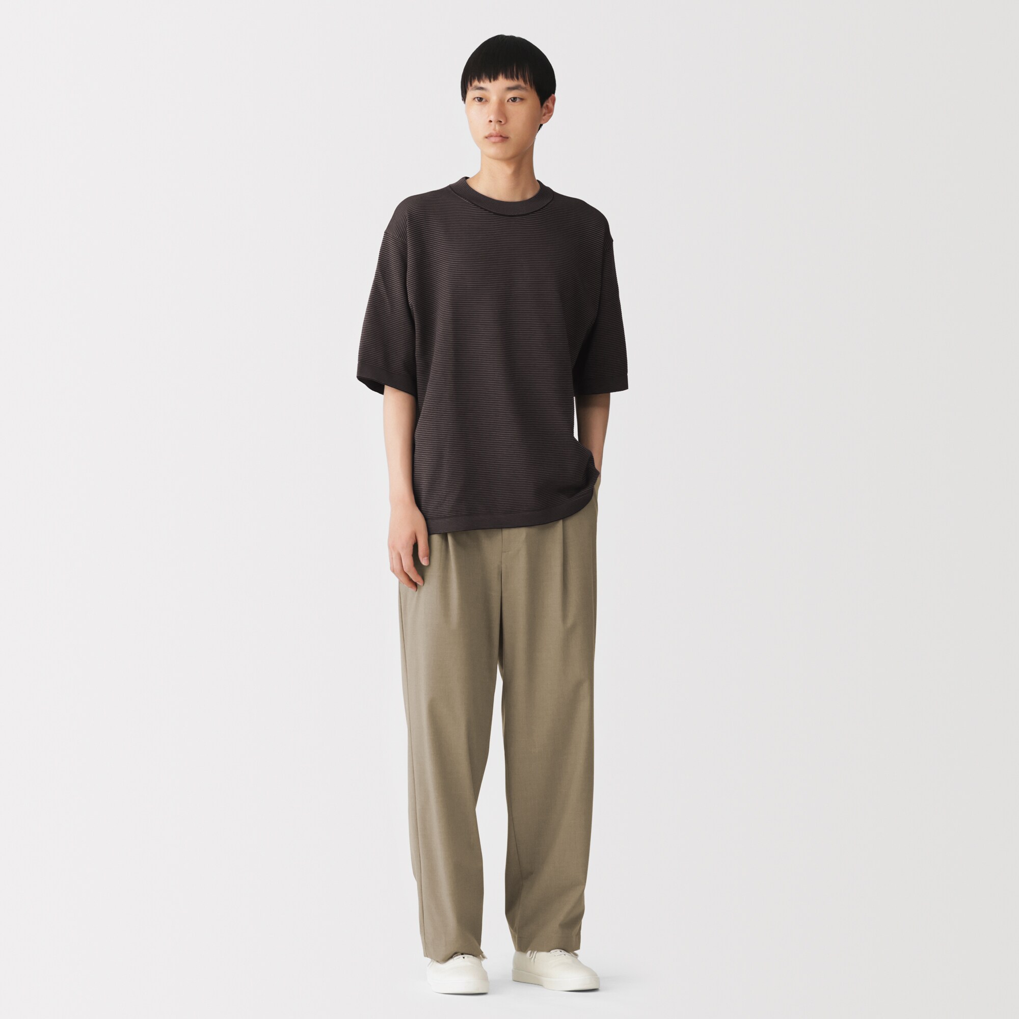 紳士　乾きやすいワンタックワイドパンツ