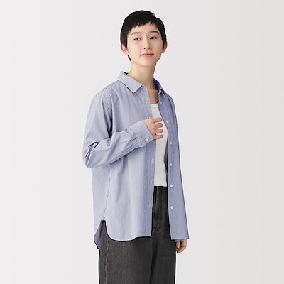 婦人　洗いざらし　ブロードレギュラーカラー長袖シャツ