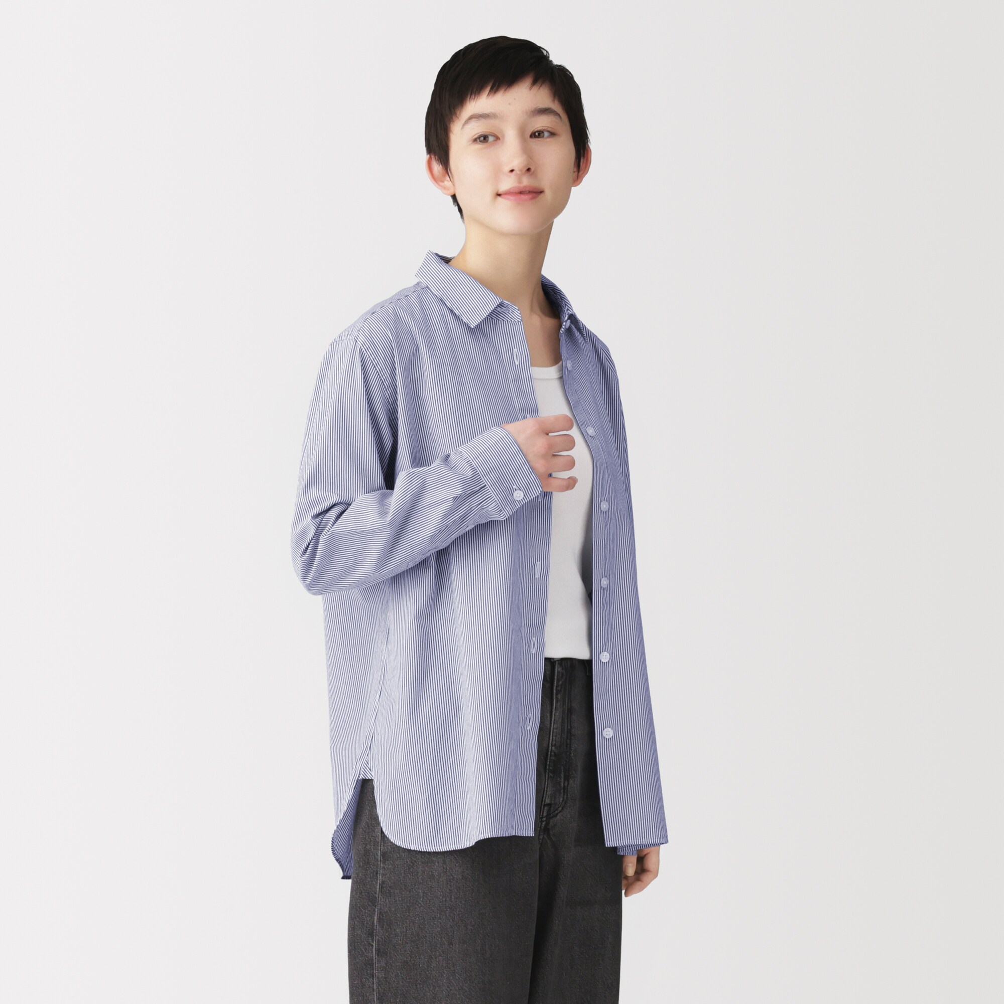 婦人　洗いざらし　ブロードレギュラーカラー長袖シャツ