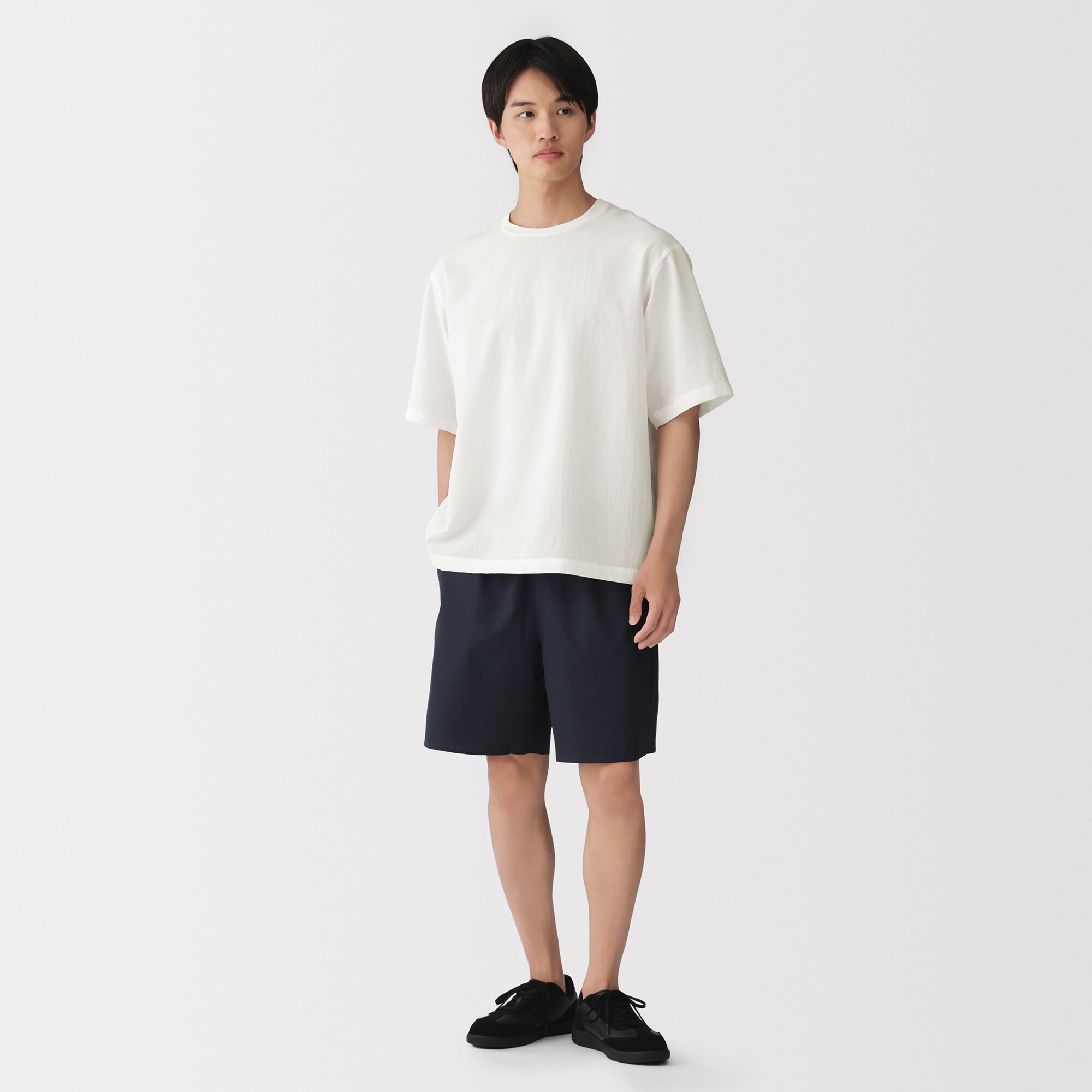 紳士　風を通す　五分袖布帛Ｔシャツ