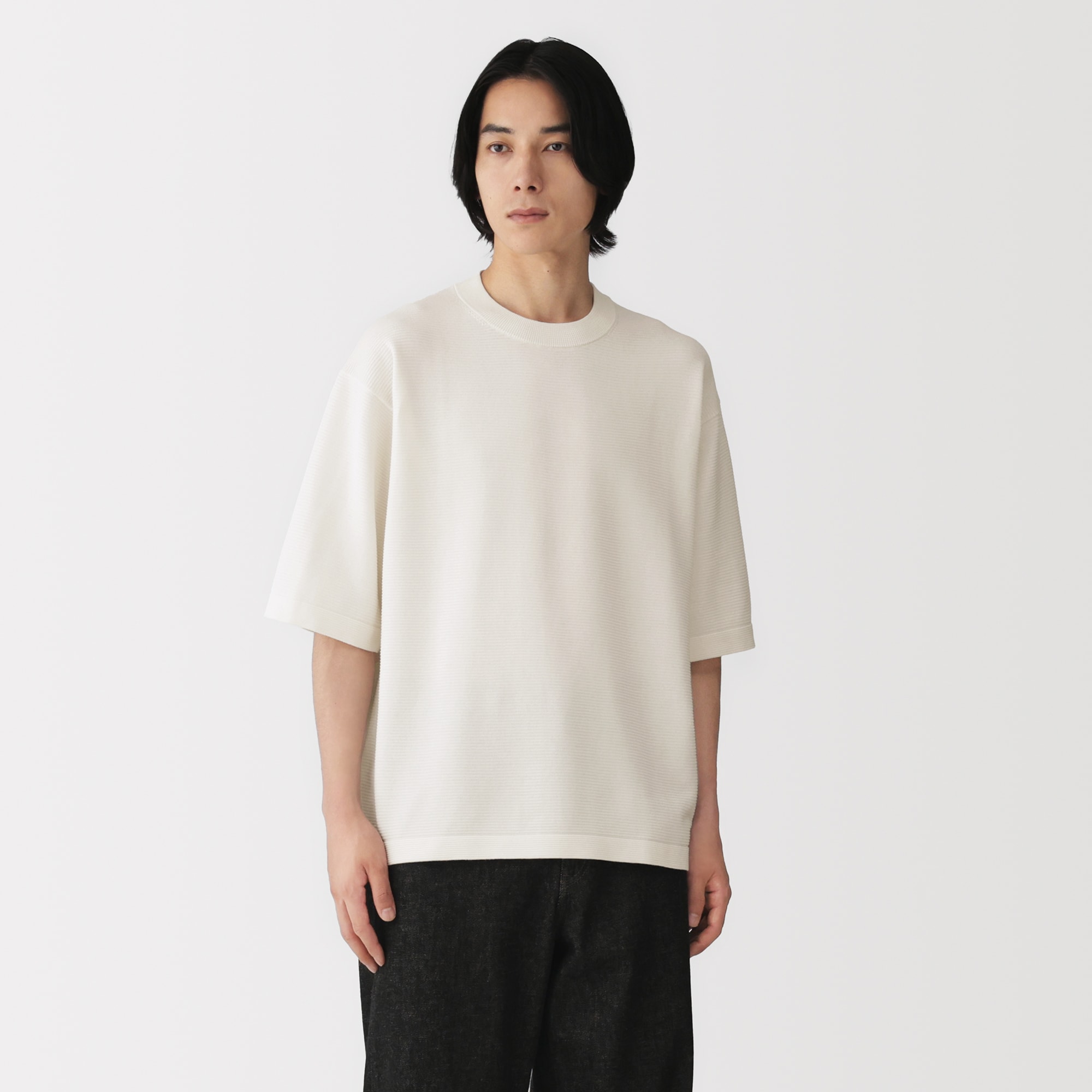 紳士　乾きやすい洗えるニット五分袖Ｔシャツ