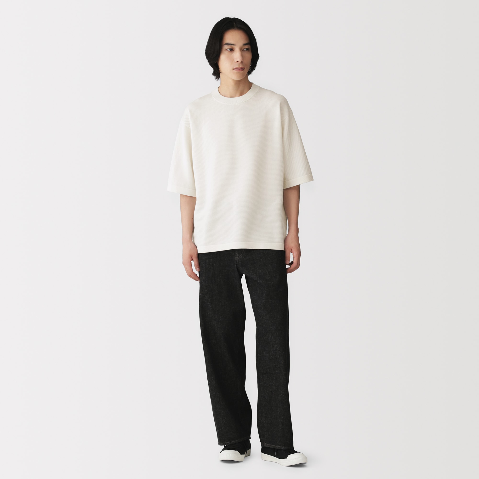 紳士　乾きやすい洗えるニット五分袖Ｔシャツ