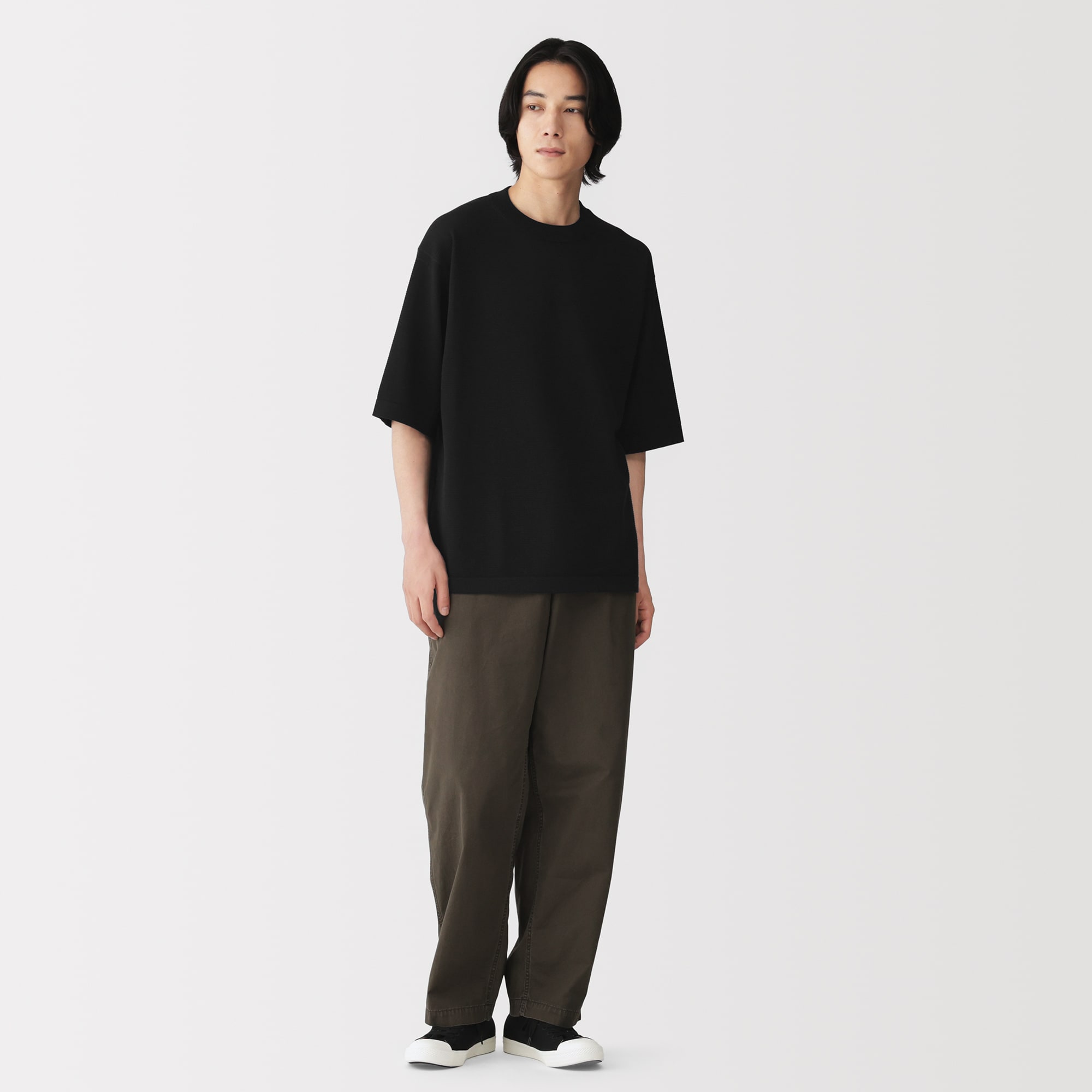 紳士　乾きやすい洗えるニット五分袖Ｔシャツ
