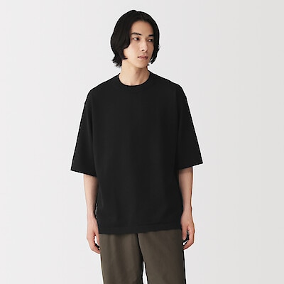 紳士　乾きやすい洗えるニット五分袖Ｔシャツ