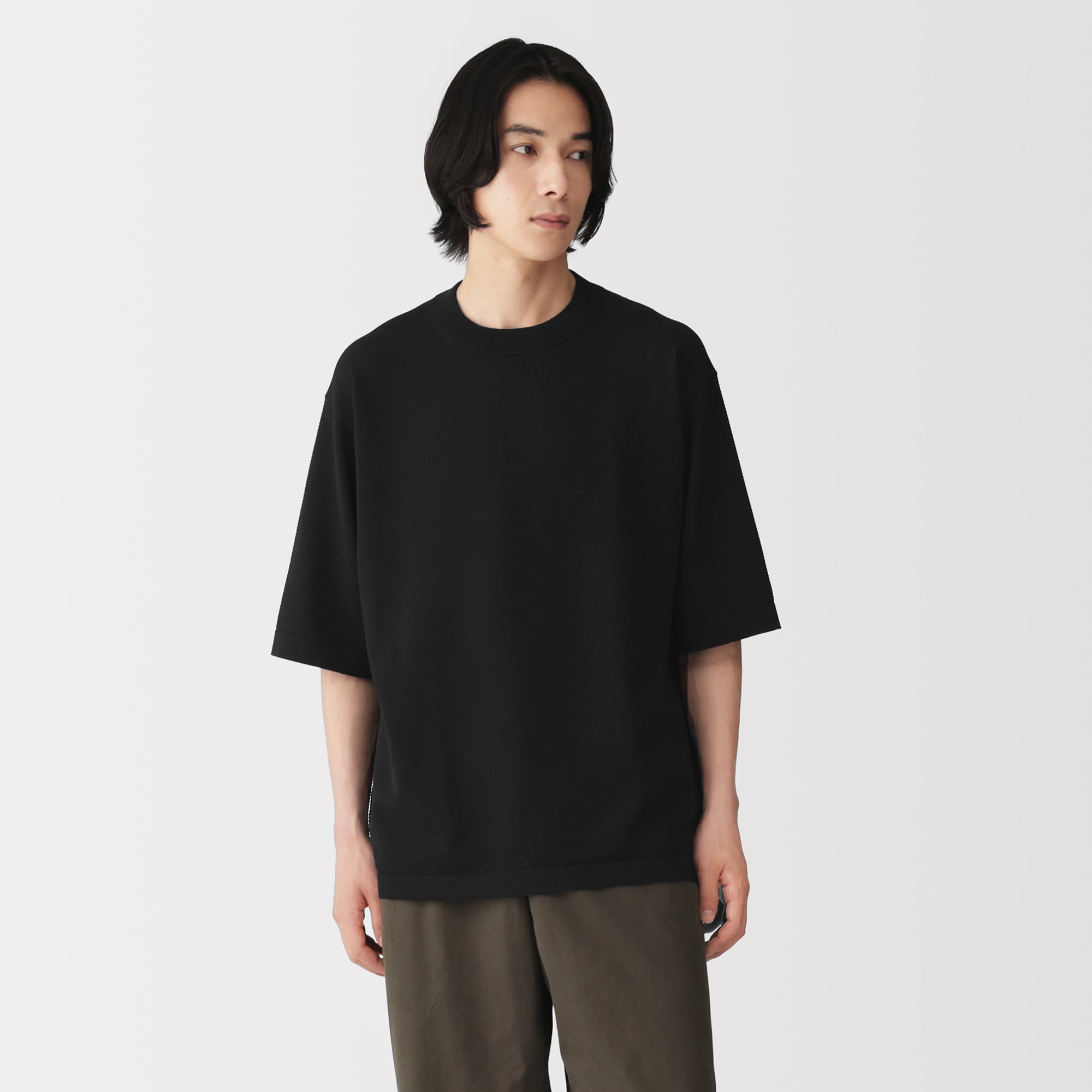 紳士　乾きやすい洗えるニット五分袖Ｔシャツ