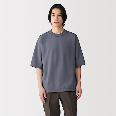 紳士　乾きやすい洗えるニット五分袖Ｔシャツ