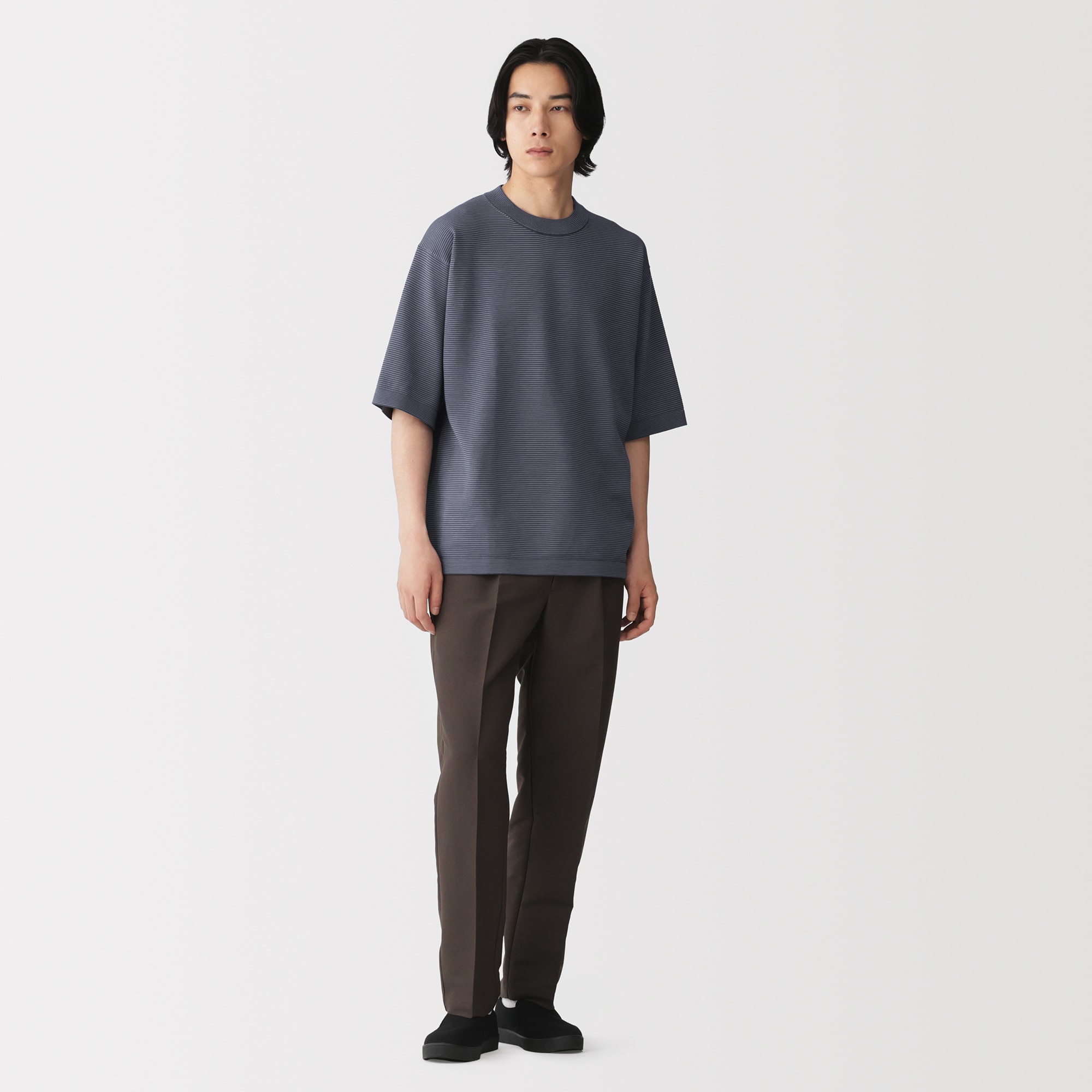 紳士　乾きやすい洗えるニット五分袖Ｔシャツ