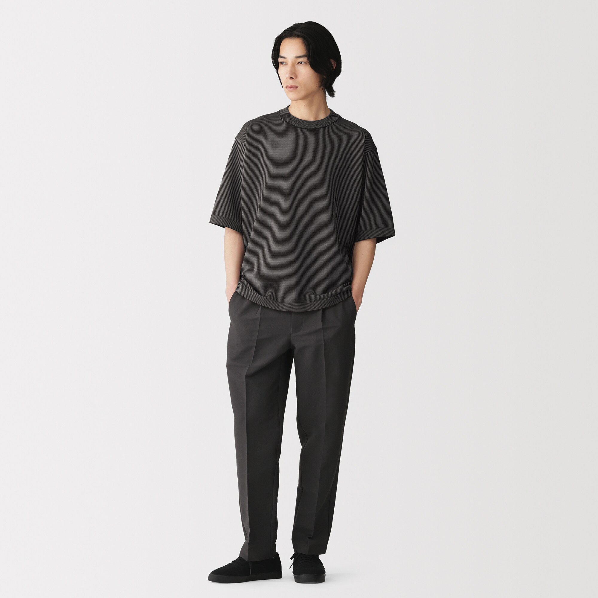 紳士　乾きやすい洗えるニット五分袖Ｔシャツ
