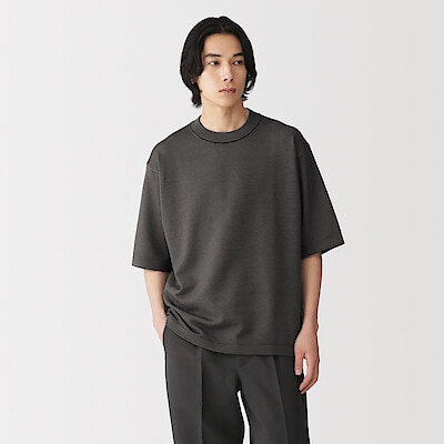 紳士　乾きやすい洗えるニット五分袖Ｔシャツ