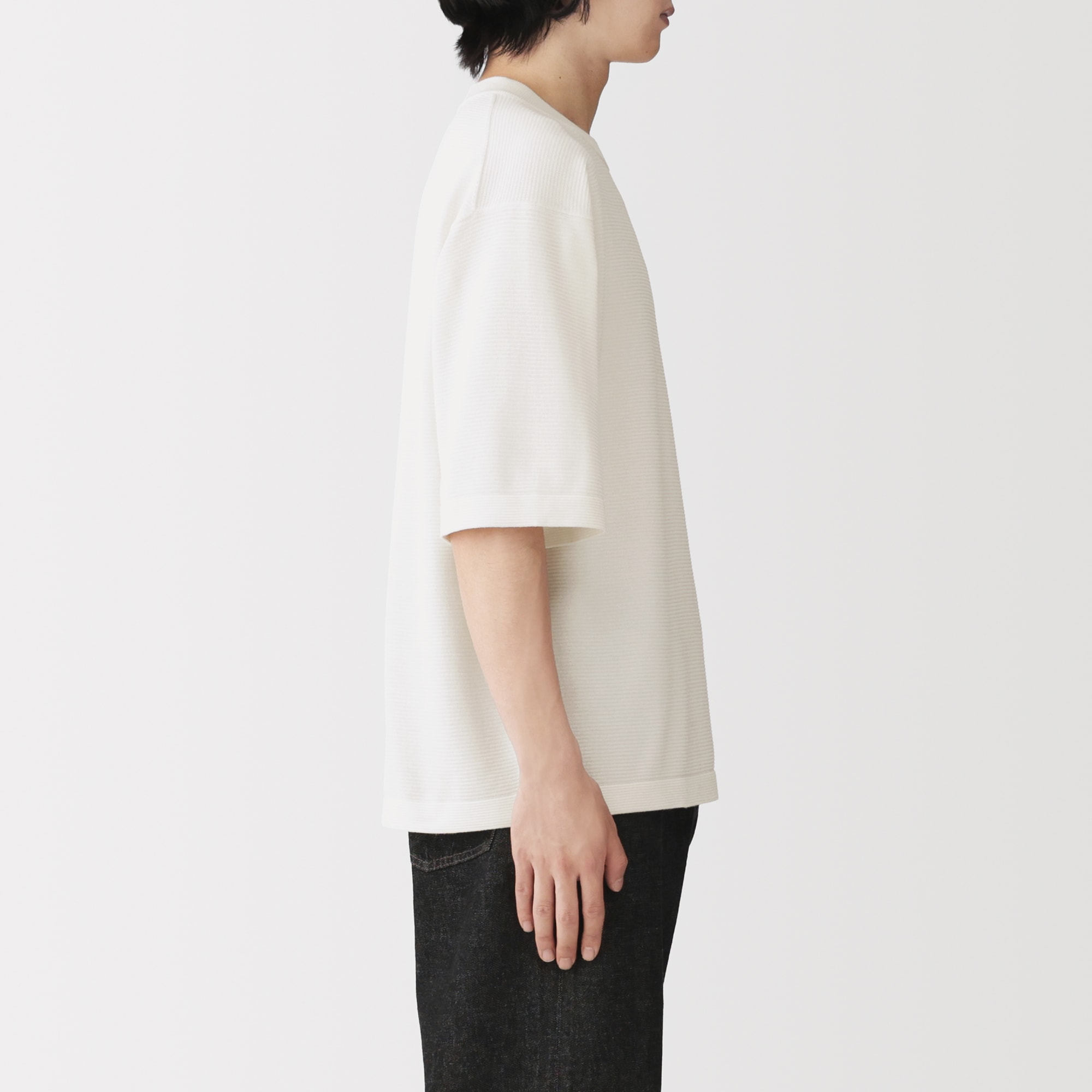 紳士　乾きやすい洗えるニット五分袖Ｔシャツ