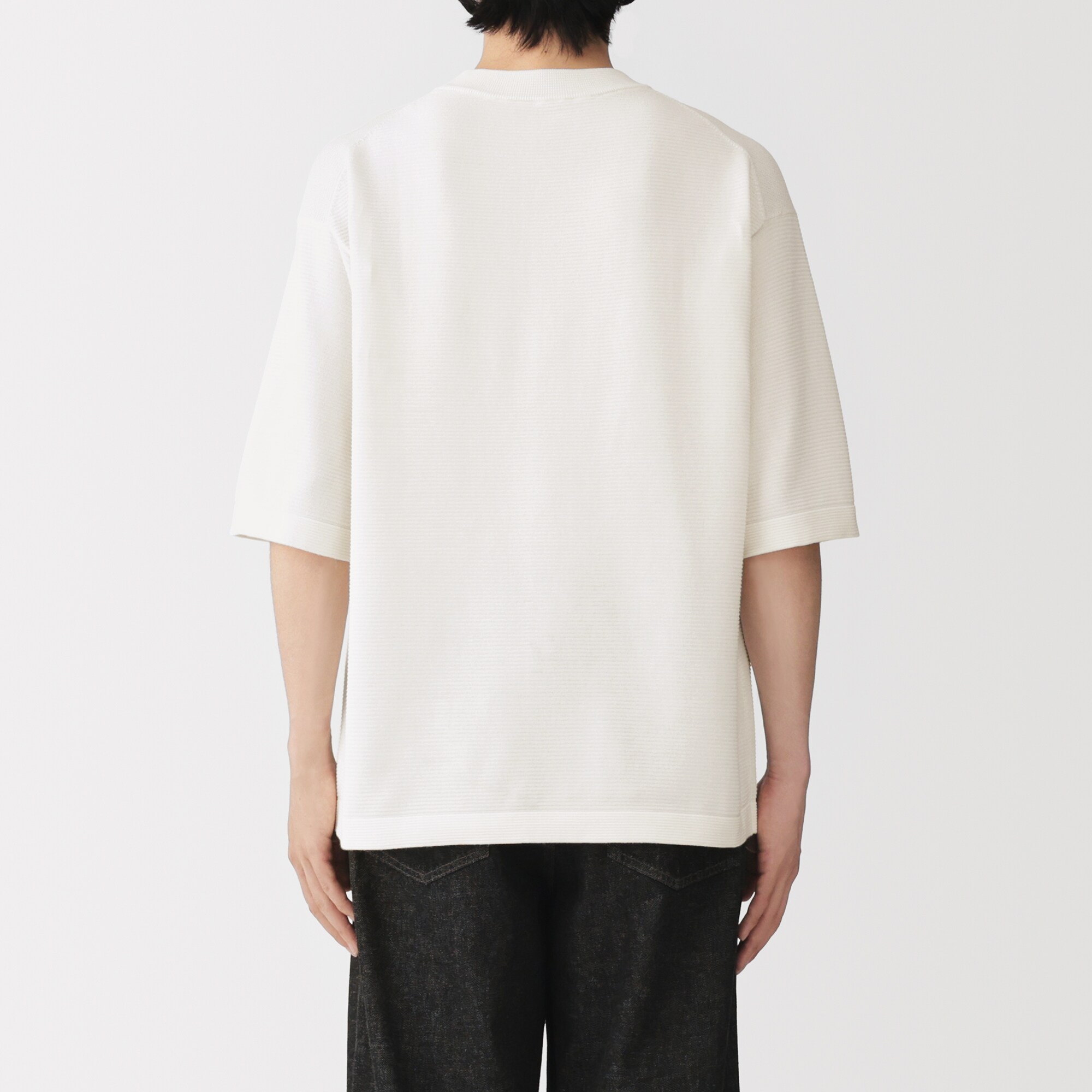 紳士　乾きやすい洗えるニット五分袖Ｔシャツ