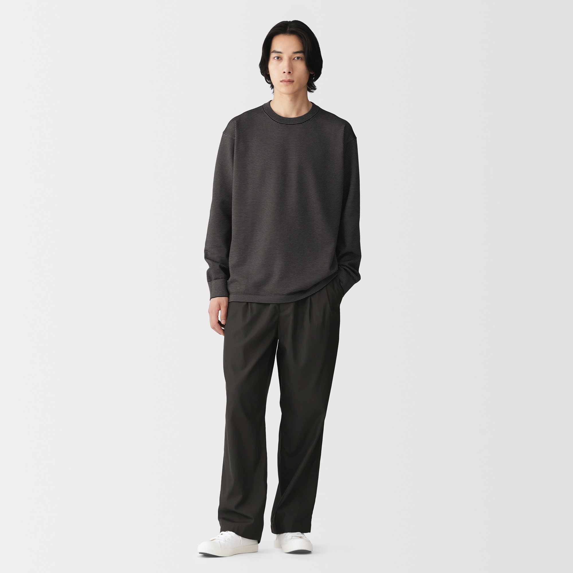 紳士　乾きやすい洗えるニット長袖Ｔシャツ