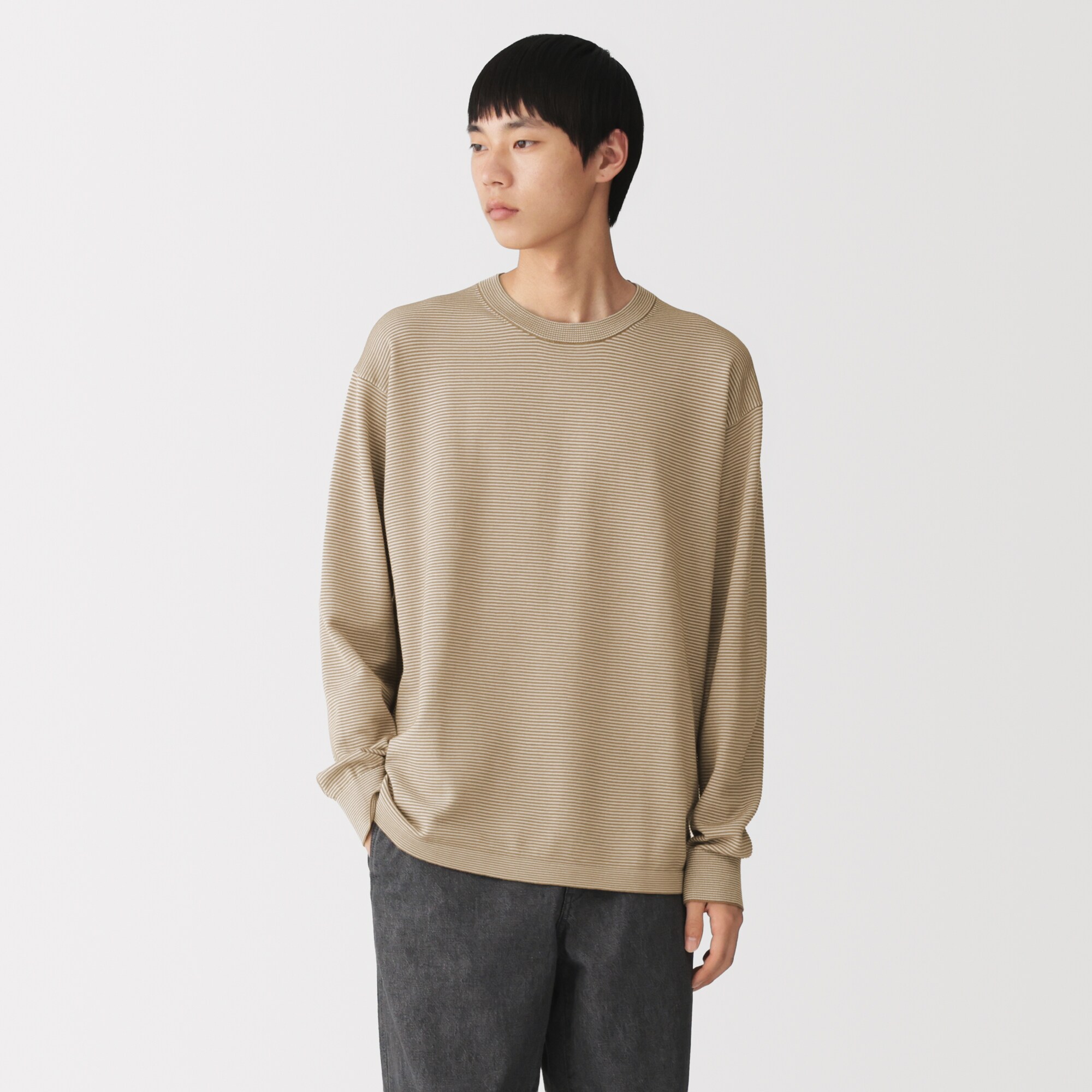 紳士　乾きやすい洗えるニット長袖Ｔシャツ