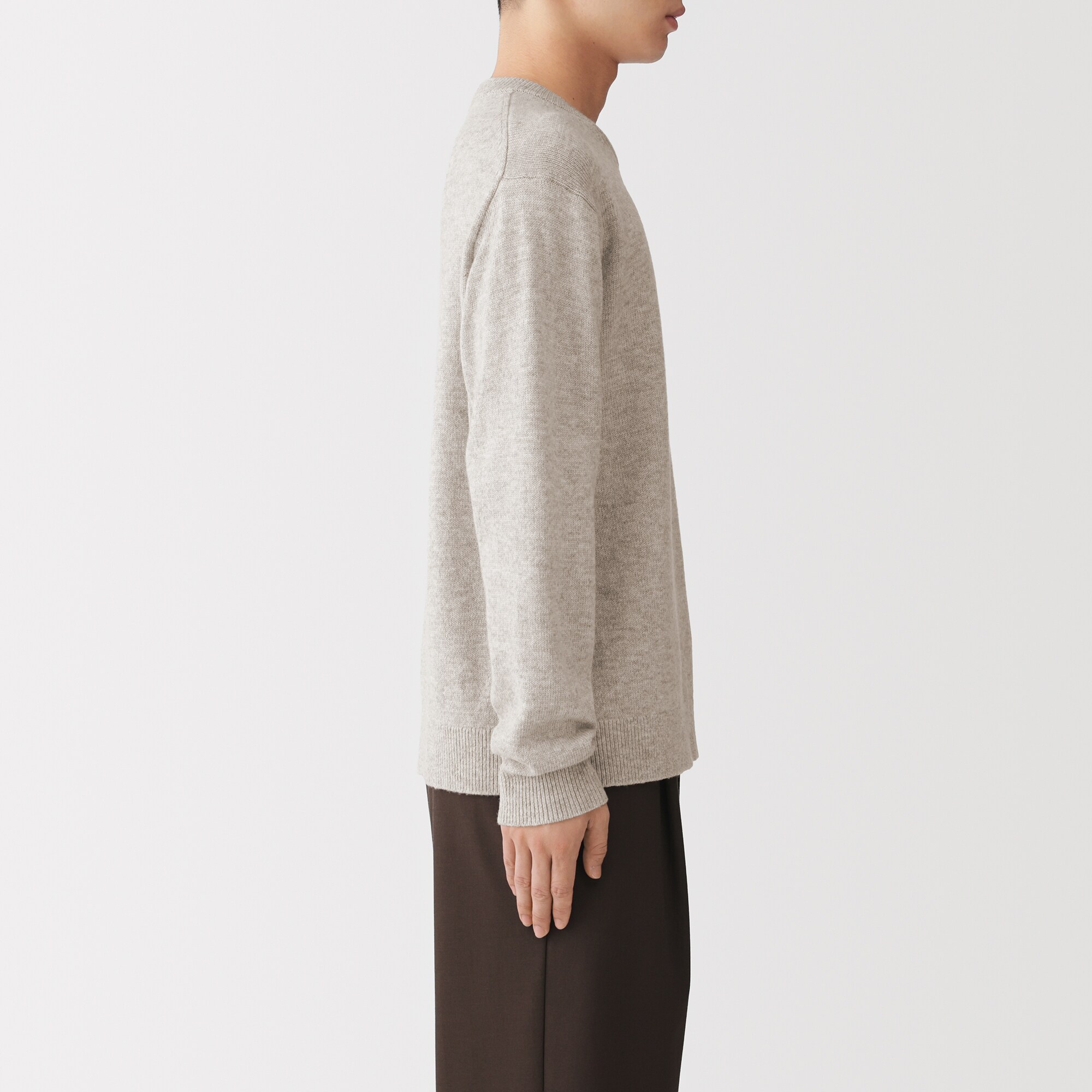紳士　洗えるウールミドルゲージクルーネックセーター