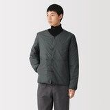 紳士　軽量ダウンポケッタブルノーカラージャケット