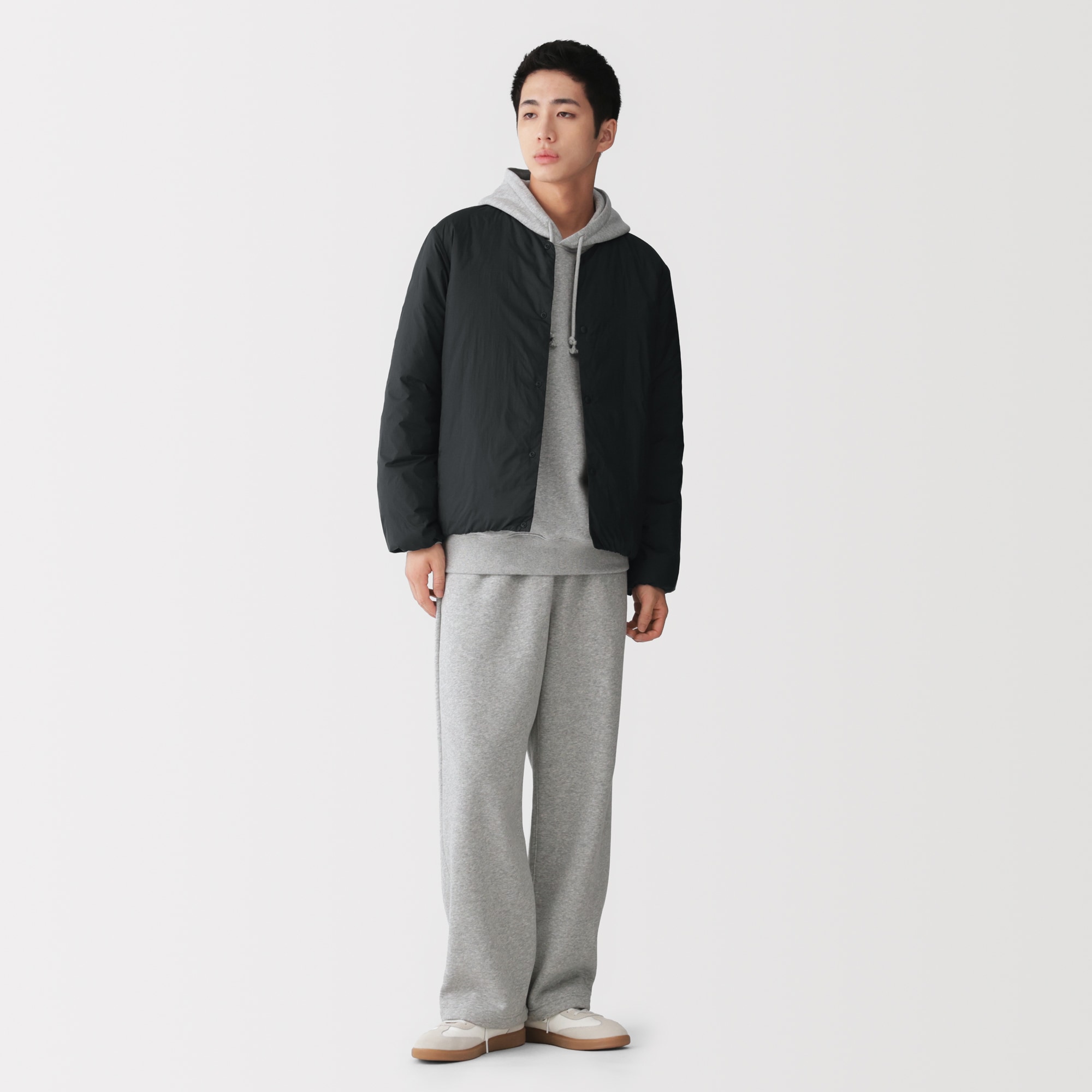 紳士　軽量ダウンポケッタブルノーカラージャケット