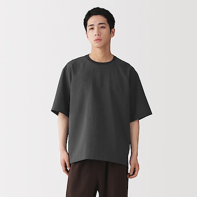 紳士　風を通す　五分袖布帛Ｔシャツ