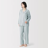 婦人　脇に縫い目のない　二重ガーゼ長袖パジャマ