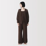 婦人　コットン透かし編みニット　長袖カーディガン