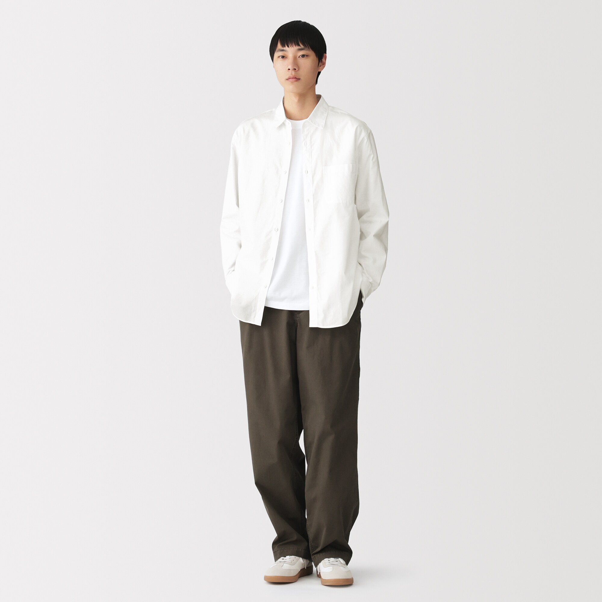 紳士　洗いざらしブロード長袖シャツ