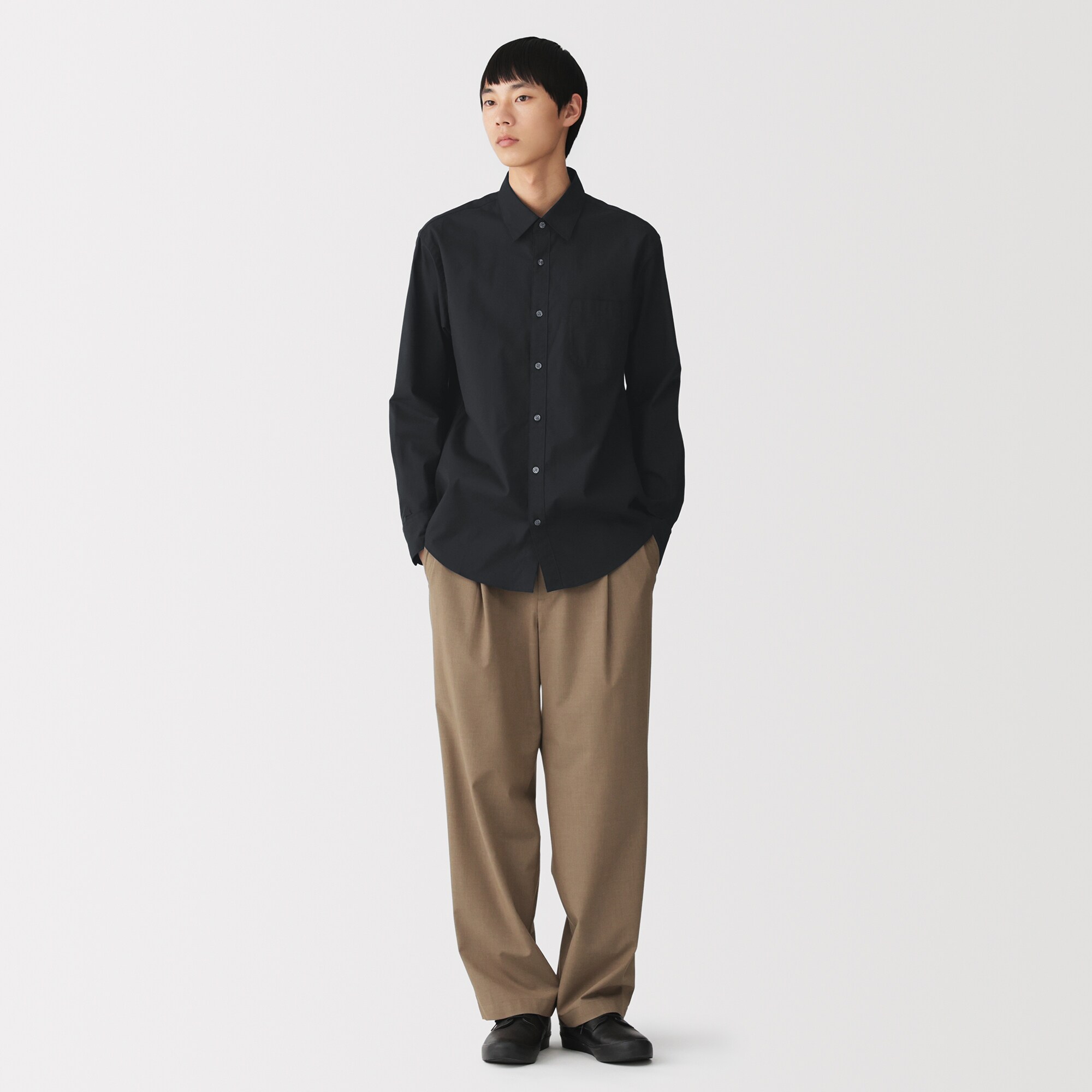 紳士　洗いざらしブロード長袖シャツ