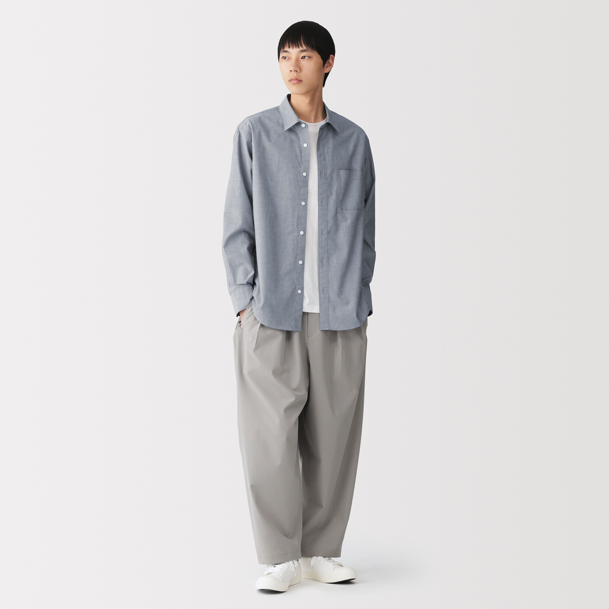 紳士　洗いざらしブロード長袖シャツ