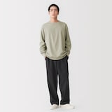 紳士　素材に還るワッフル編みクルーネック長袖Ｔシャツ