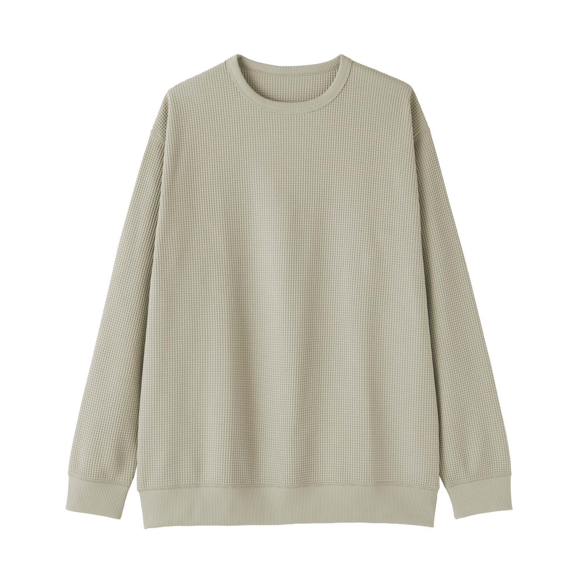 紳士　素材に還るワッフル編みクルーネック長袖Ｔシャツ
