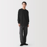 紳士　素材に還るワッフル編みクルーネック長袖Ｔシャツ