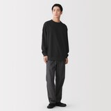 紳士　素材に還るワッフル編みクルーネック長袖Ｔシャツ