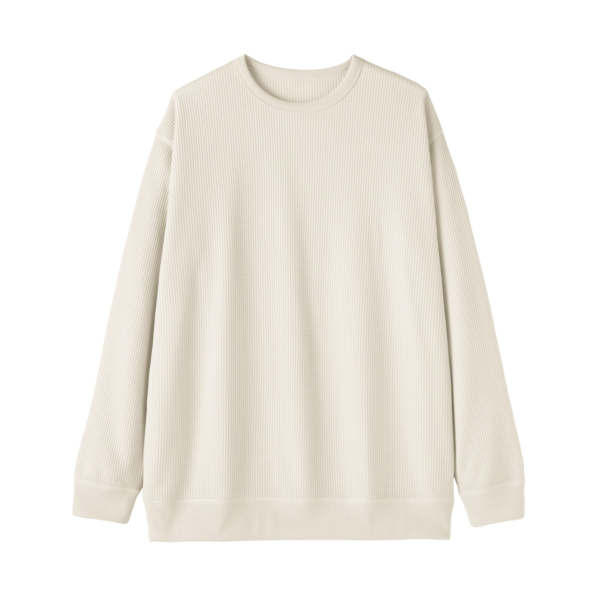 紳士　素材に還るワッフル編みクルーネック長袖Ｔシャツ