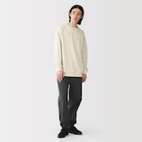 紳士　素材に還るワッフル編みクルーネック長袖Ｔシャツ