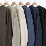 紳士　素材に還るワッフル編みクルーネック長袖Ｔシャツ