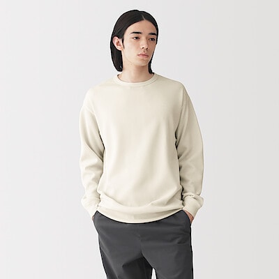 紳士　素材に還るワッフル編みクルーネック長袖Ｔシャツ