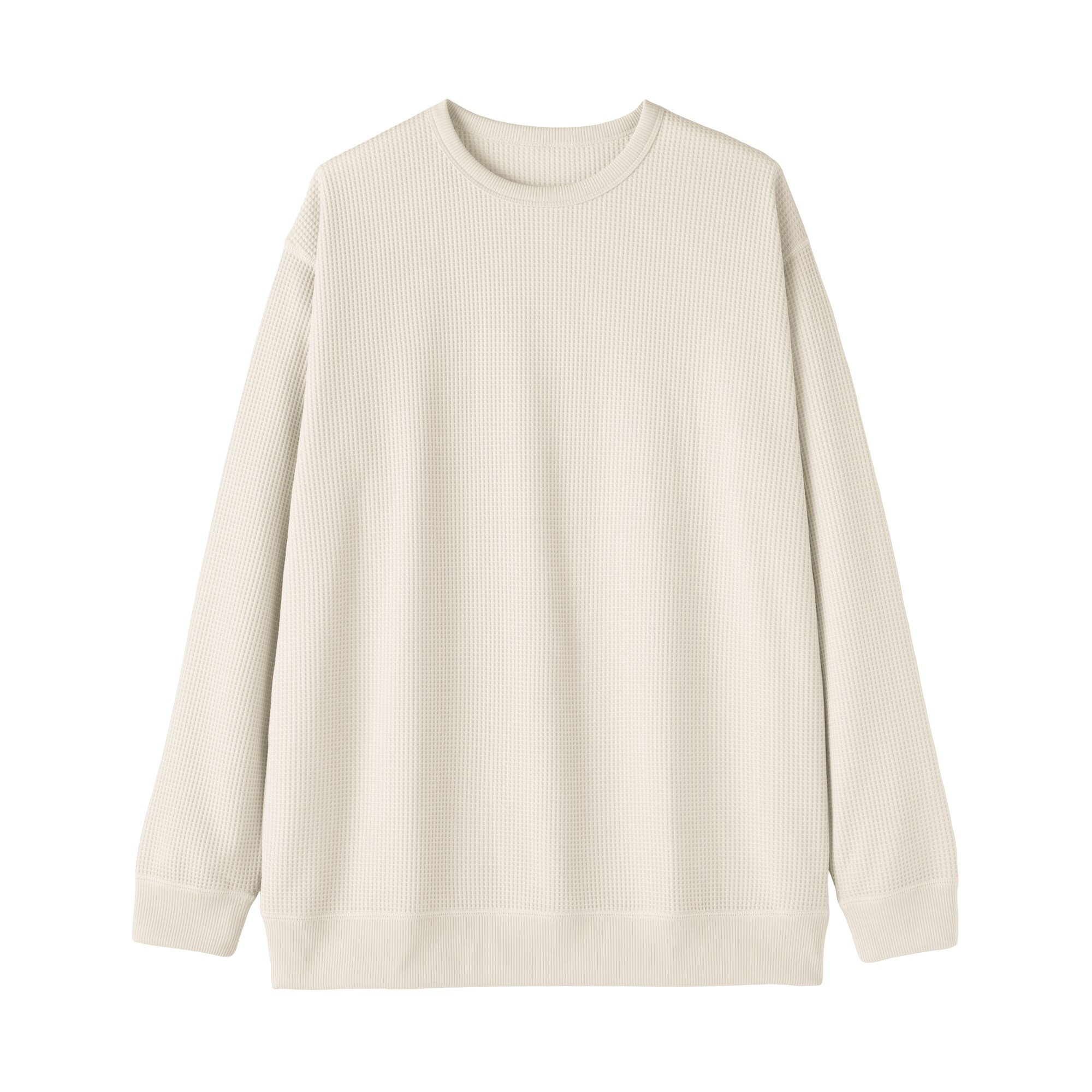 紳士　素材に還るワッフル編みクルーネック長袖Ｔシャツ