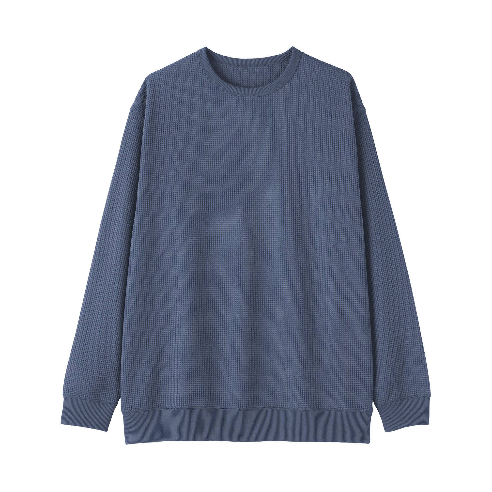 紳士　素材に還るワッフル編みクルーネック長袖Ｔシャツ