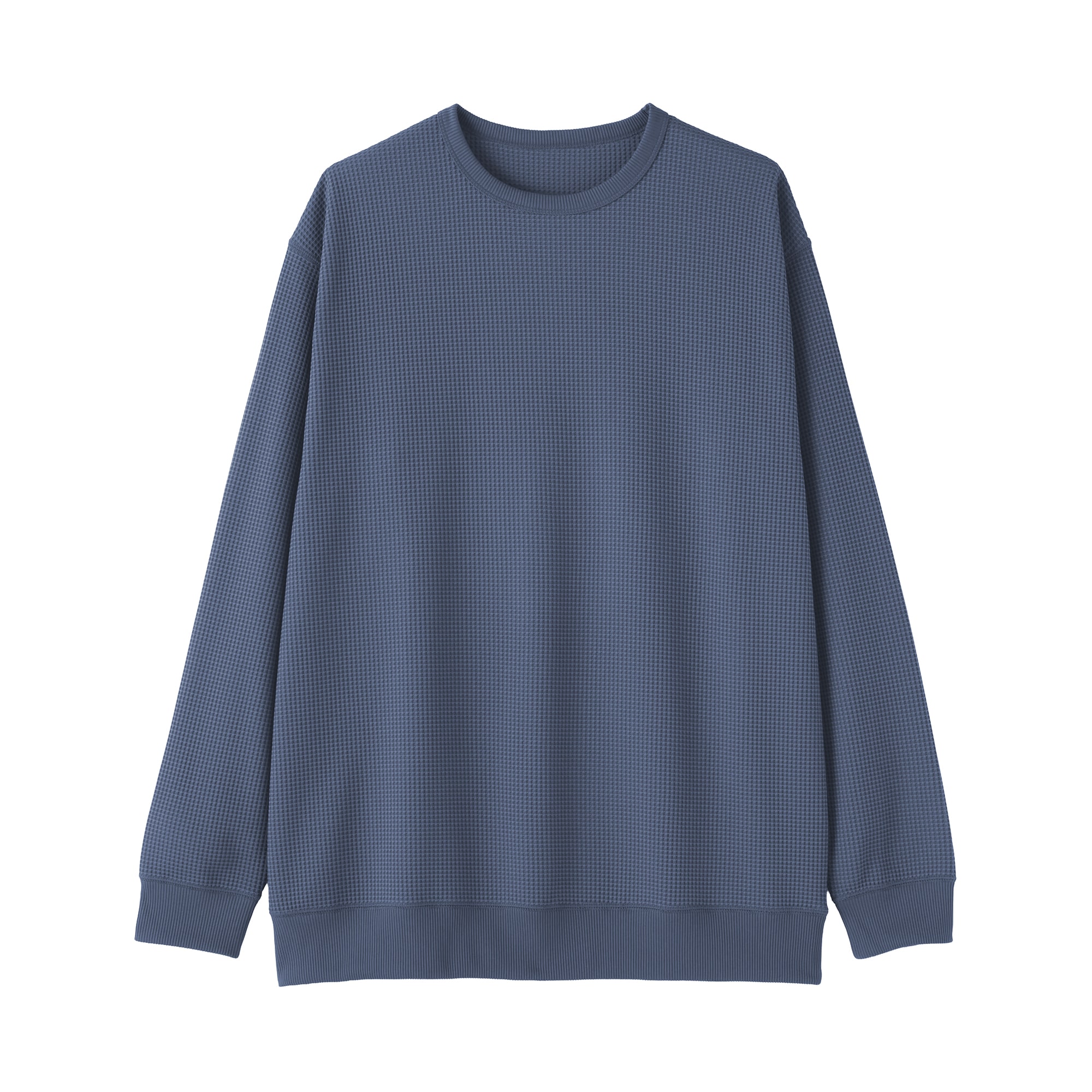 紳士　素材に還るワッフル編みクルーネック長袖Ｔシャツ