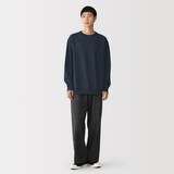 紳士　素材に還るワッフル編みクルーネック長袖Ｔシャツ