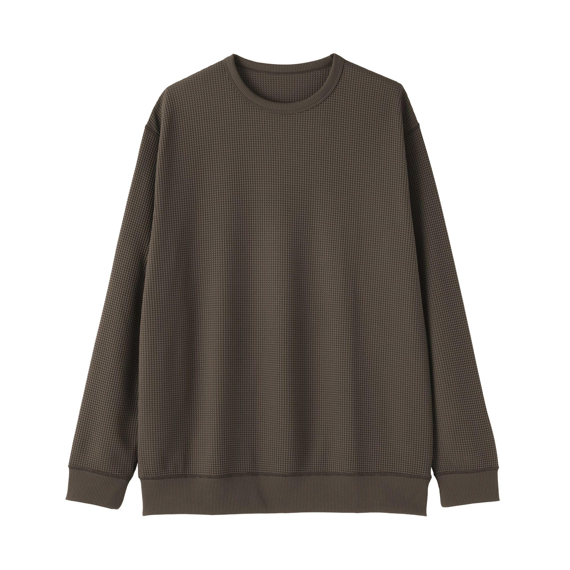 紳士　素材に還るワッフル編みクルーネック長袖Ｔシャツ