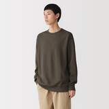 紳士　素材に還るワッフル編みクルーネック長袖Ｔシャツ