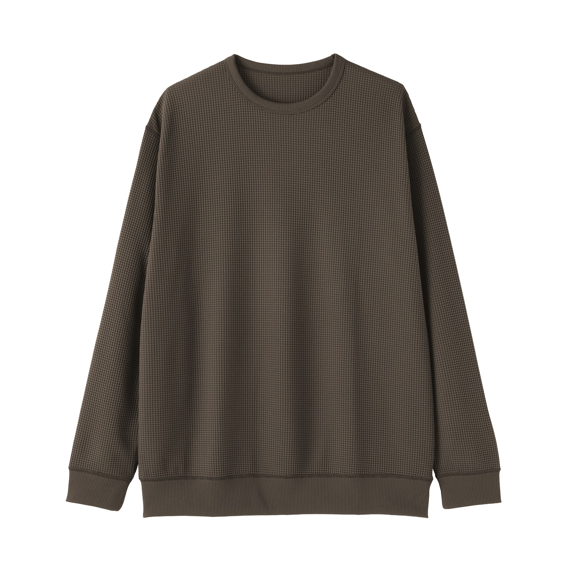 紳士　素材に還るワッフル編みクルーネック長袖Ｔシャツ