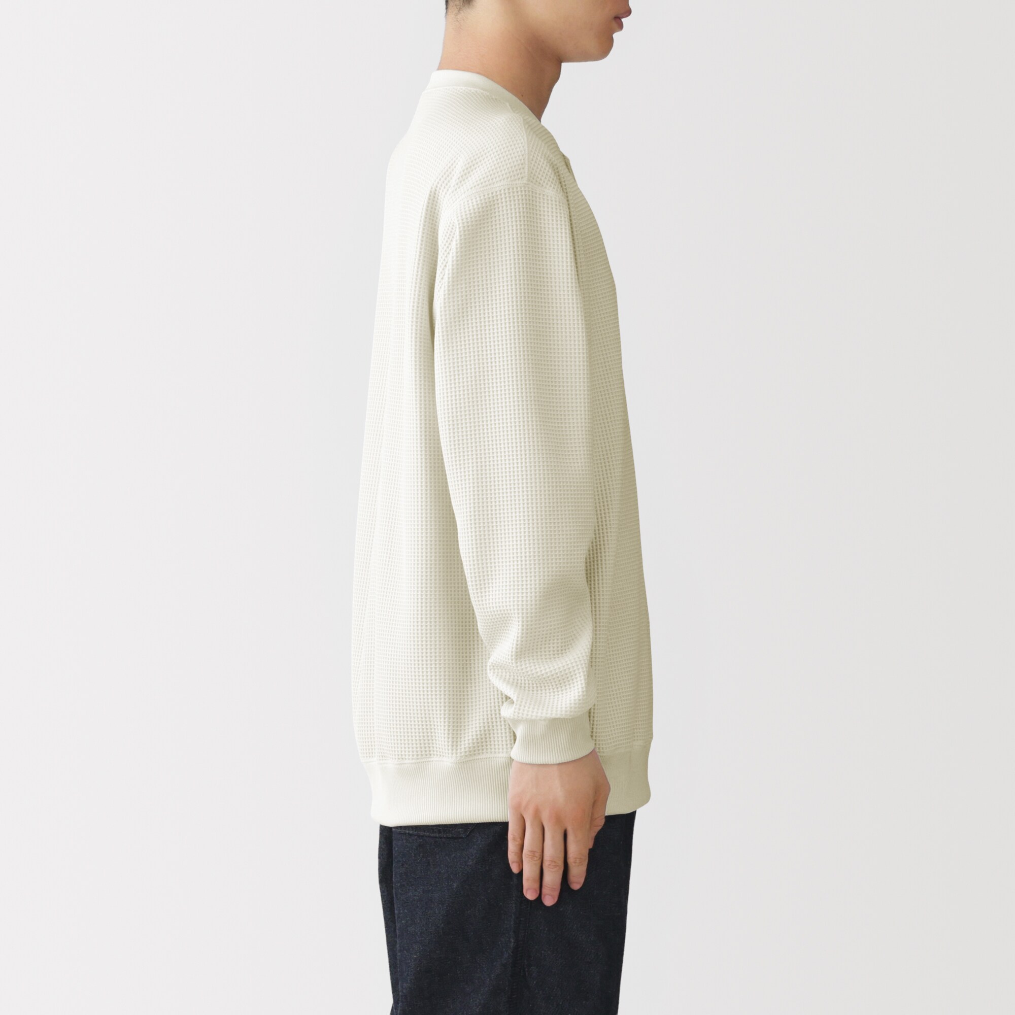 紳士 素材に還るワッフル編みヘンリーネック長袖Tシャツ | 無印良品