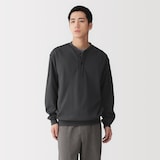 紳士　素材に還るワッフル編みヘンリーネック長袖Ｔシャツ