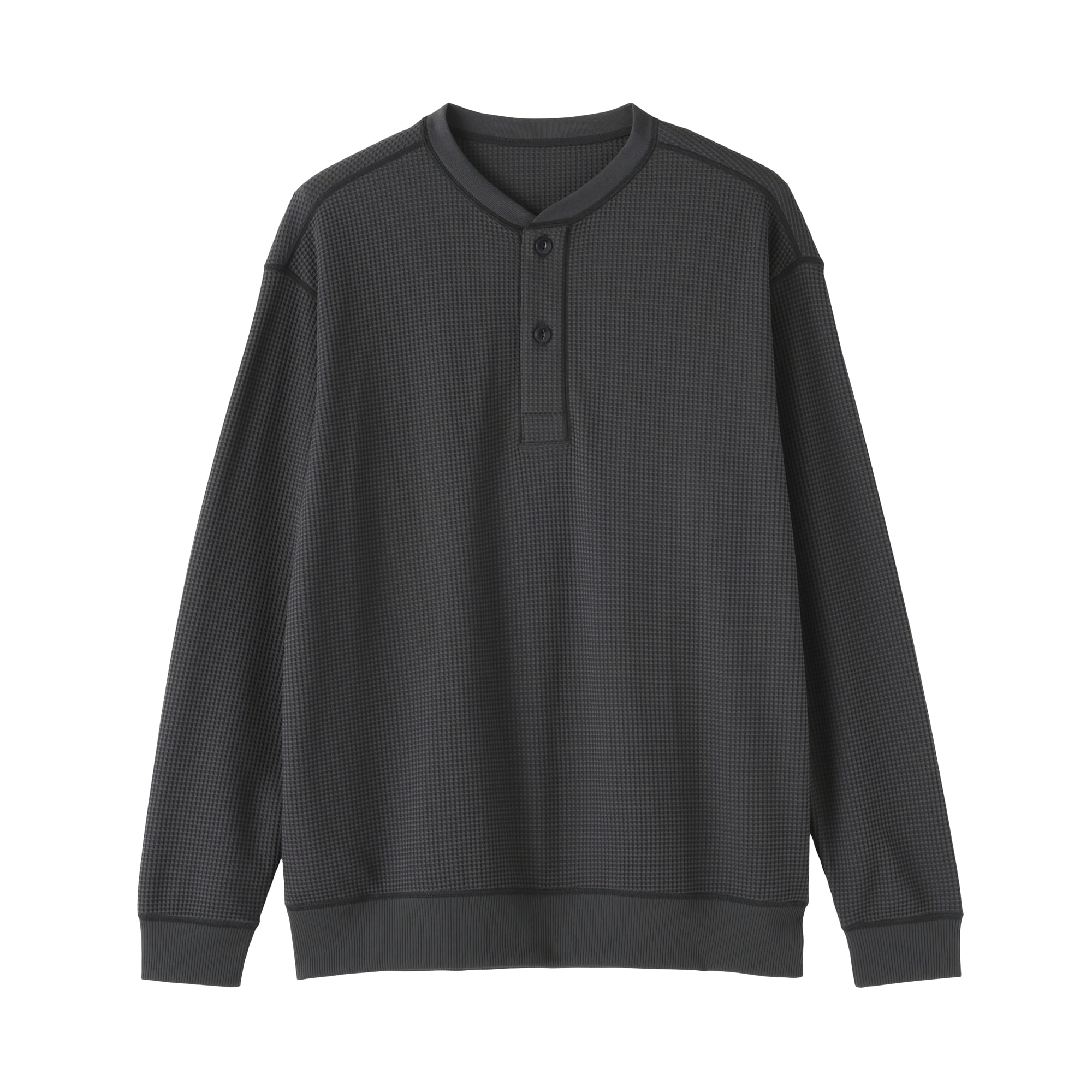 紳士　素材に還るワッフル編みヘンリーネック長袖Ｔシャツ