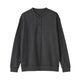 紳士　素材に還るワッフル編みヘンリーネック長袖Ｔシャツ