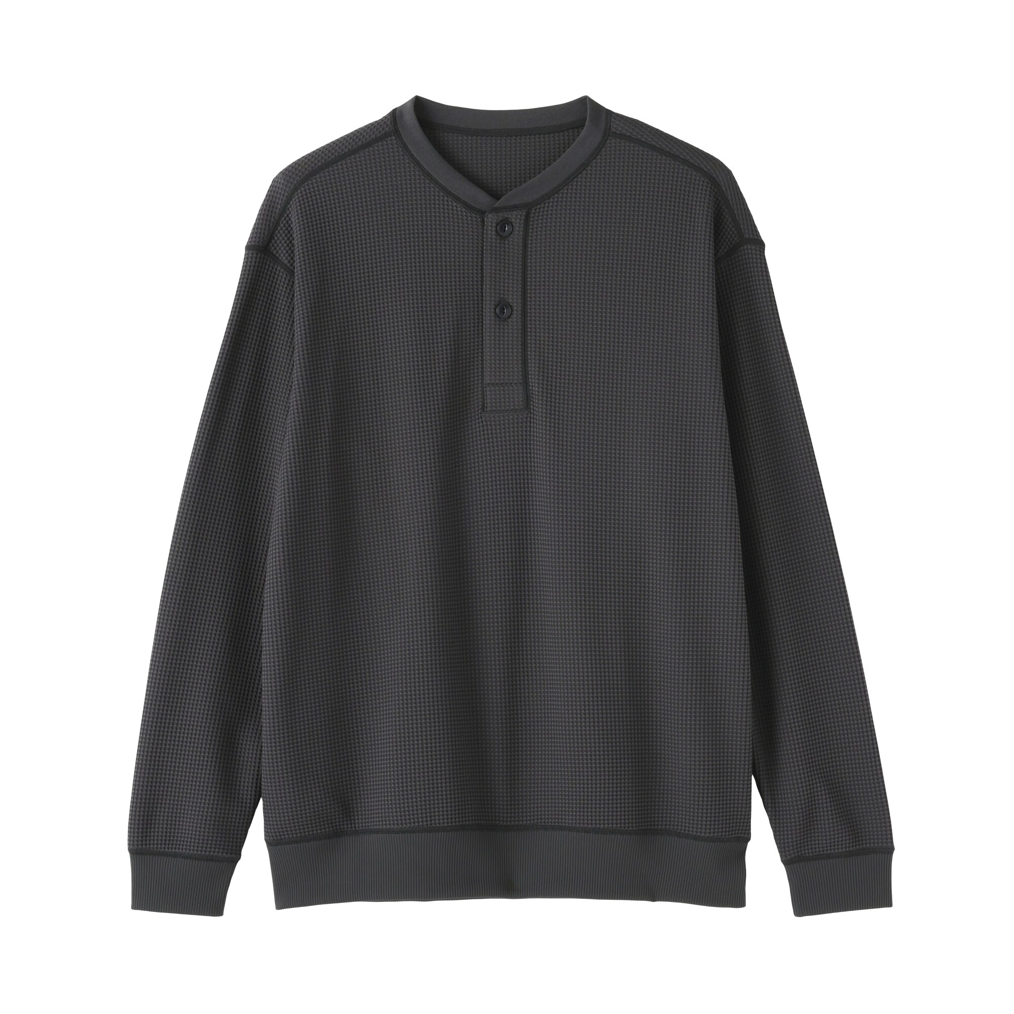 紳士　素材に還るワッフル編みヘンリーネック長袖Ｔシャツ