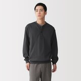 紳士　素材に還るワッフル編みヘンリーネック長袖Ｔシャツ