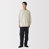 紳士　素材に還るワッフル編みヘンリーネック長袖Ｔシャツ